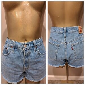 Rare Levi 501 Button Fly Denim Cut Off Jean Shorts With Blank Red Tag